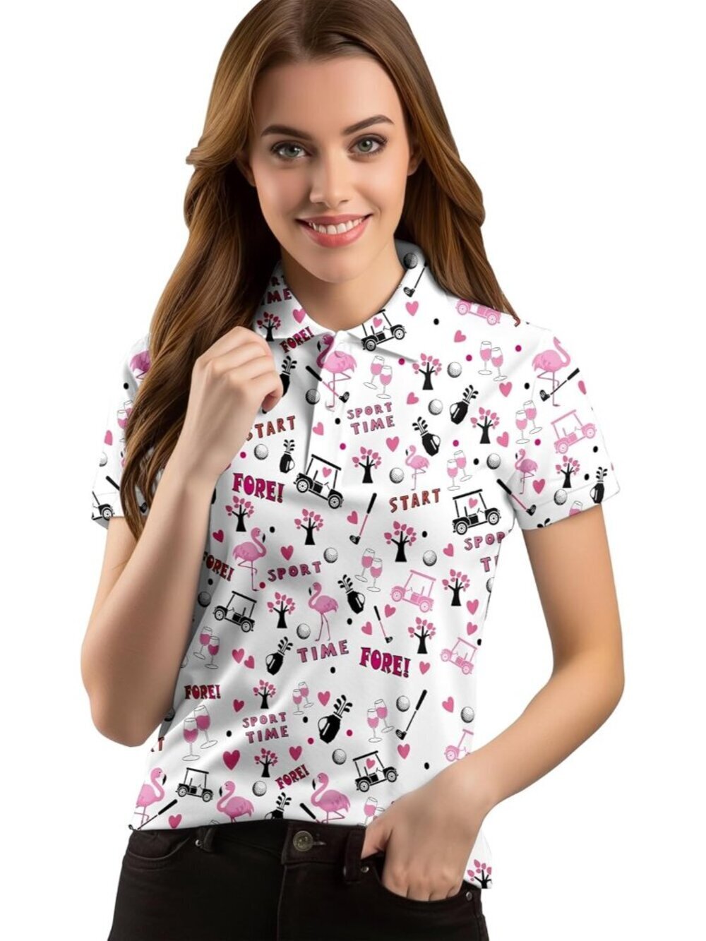 Women Golf Flamingo Short Sleeve Quick Dry Tennis Shirts Athletic Yoga Tops Fit